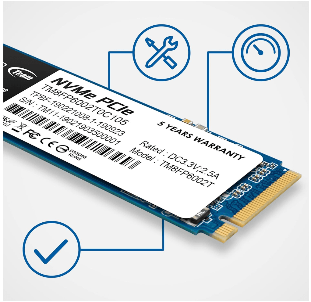 TEAMGROUP MP33 256GB 3D NAND NVMe PCIe M.2 SSD - 5 Years Warranty