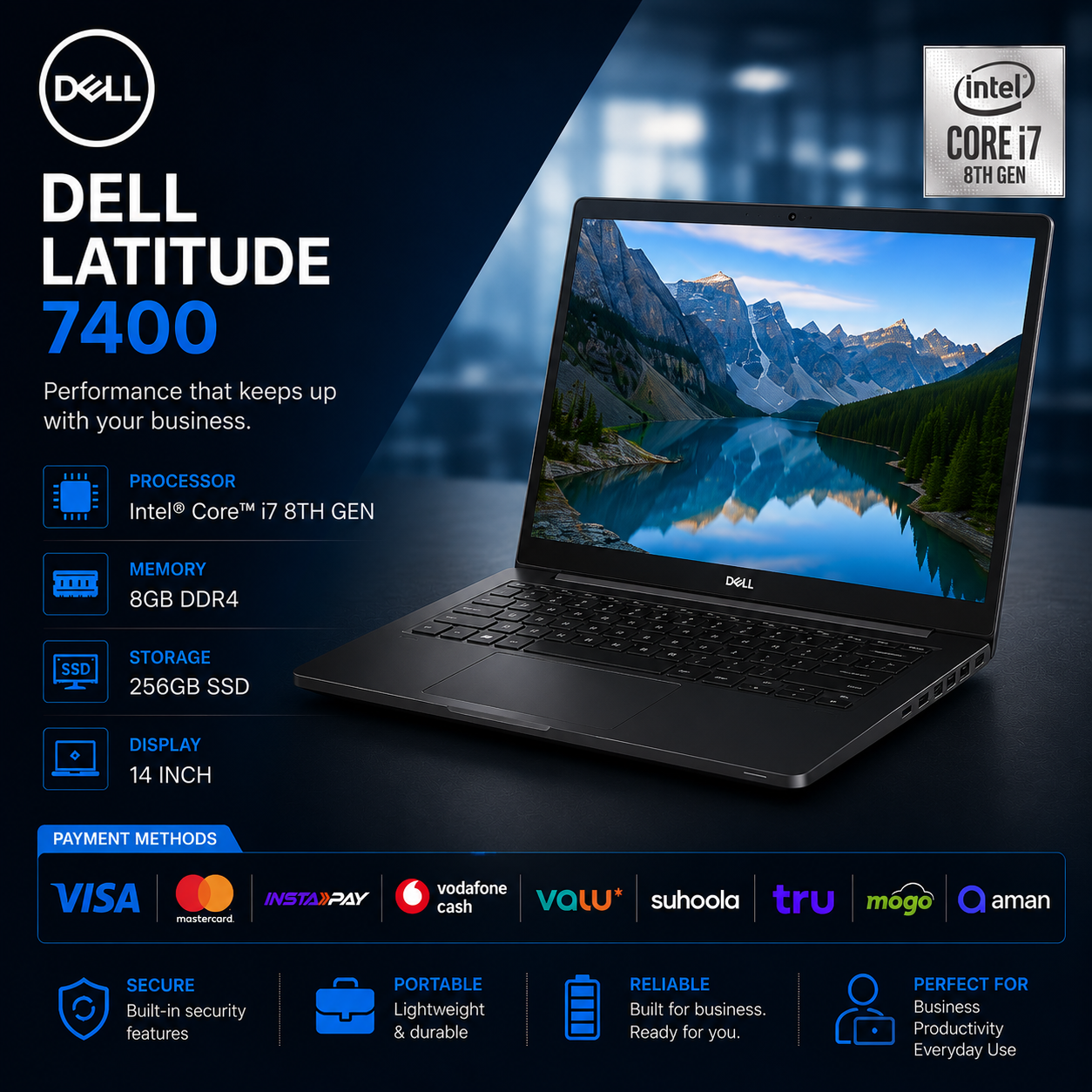 DELL LATITUDE 7400 ( I7 8TH, 8G DDR4, SSD 256,14 INCH)